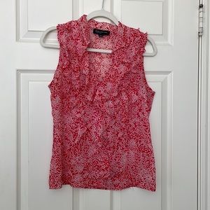 Jones New York Signature Red with White Polka Dots Sleeveless Ruffle Top